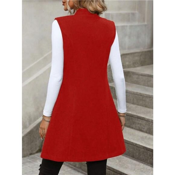 Button Up Sleeveless Longline Vest Coat - Picture 6 of 11